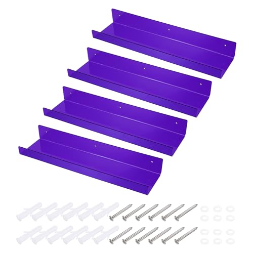 sourcing map Lot de 4 étagères murales flottantes en acrylique pour salle de bain, chambre à coucher, salon, décoration de chambre à coucher, 38,1 cm, violet
