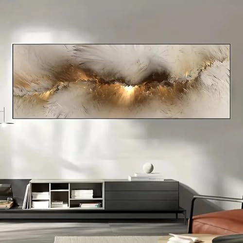 Peinture décorative abstraite nordique 40x120 cm bronze et jaune pour décoration salon