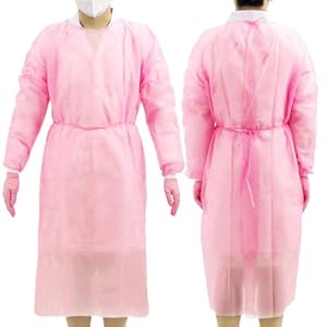 JMU 10 Pack Disposable Isolation Gowns Pink, Polypropylene Medical Gowns Long with Knitted Cuffs, Length 47.24″
