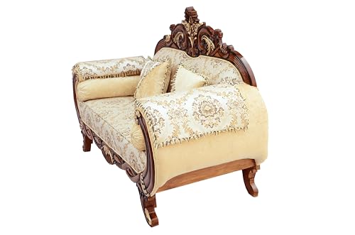 Image of Wooden 7 Seater Sofa Set, Solid Sheesham Wood Sofa 3+2+2 with Polish Finish, Traditional Design Furniture for Living Room, Home, Bedroom, Hall