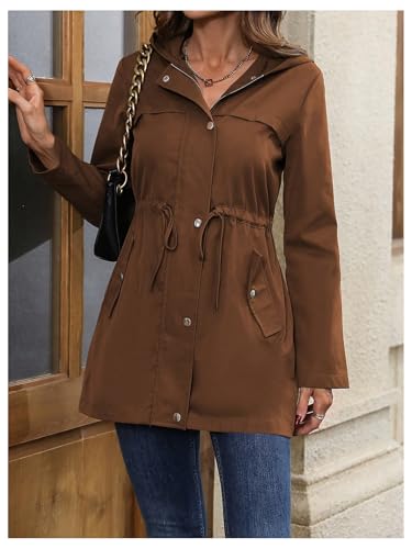 MakeMeChic Women's Double Breasted Long Sleeve Hooded Jackets Drawstring Outerwear Jacket with Pockets4