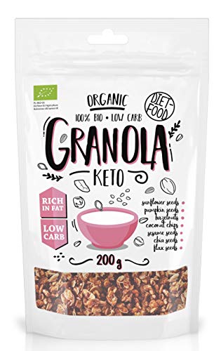 Organic Keto Crunchy Granola - 200g- Sugar FREE, Gluten FREE,PALEO, LCHF and KETOGENIC DIET FRIENDLY-100% ORGANIC