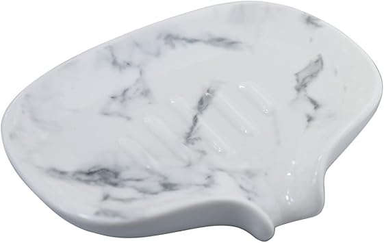 Soap Dish with Drain Ceramic Marble Soap Holder Soap Saver for Bar Soap, Kitchen Sink, and Bathroom Shower