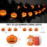 Runleo Halloween Decorations Pumpkin String Lights - 20 LED 10 FT 3D Cute Waterproof Orange Jack-O-Lantern Battery Operated Lights, 2 Modes Steady/Flickering Light for Indoor Outdoor Party Decor