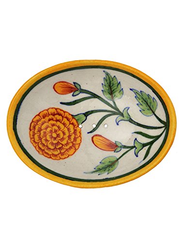Porte-Savon en céramique Fleur Orange avec des Trous pour Le Drainage de l'eau 13 x 9,5 x 2 cm Cover
