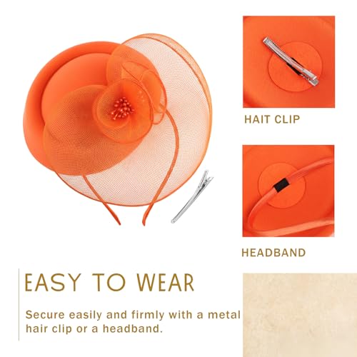 Image of DRESHOW Fascinator Hats for Women Cocktail Tea Party Hat Netted Pillbox Hat Vintage Derby Hats for Bridal Wedding