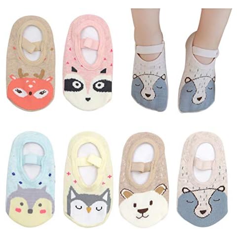 Dicry Baby Girls Non Slip Socks with Grip Toddler Anti Skid Walking Mary Jane Socks with Strap (12-36 Months, 6 Pairs Animals) Cover