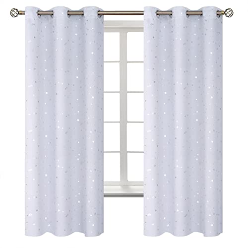 Image of BGment Kids Room Curtains for Bedroom - Grommet Thermal Insulated Silver Star Print Room Darkening Curtains for Living Room, Set of 2 Panels, 42 x 63 Inch, Greyish White