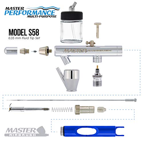Master Performance Multi-Purpose Precision Dual-Action Siphon Feed Airbrush, 0.35 Mm Tip, 3/4 Oz Bottle, 1/6 Oz Color Cup, Cutaway Handle #TOP2