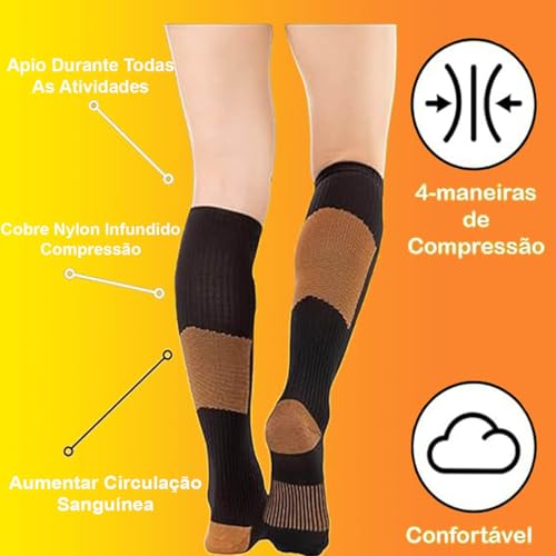 COPPER HEAL - Meia de Compressão Cano Longo e Alto para Homes e Mulheres (PAR) - Meia Masculina e Fe