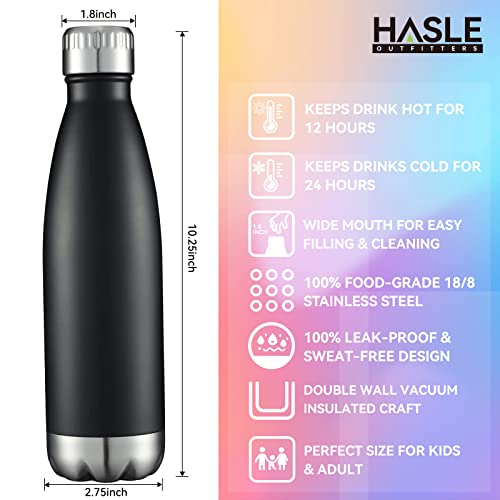 Hasle Outfitters 17Oz Stainless Steel Water Bottles, Vacuum Insulated Water Bottles Double Walled Reusable Metal Sports Water Bottles Keep Drinks Hot And Cold, Black, 1Pack #TOP4