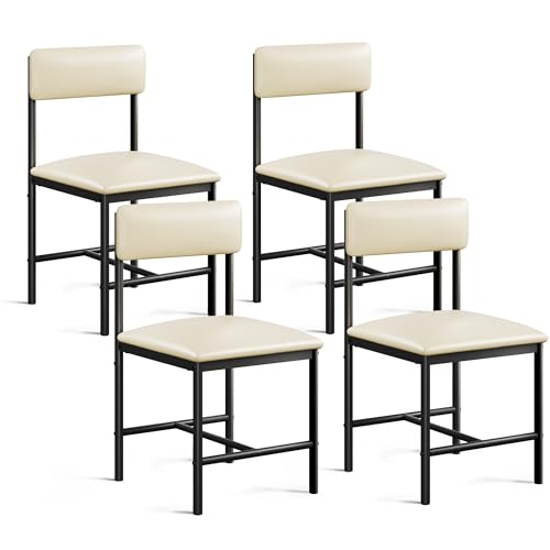 DWVO Dining Room Chairs Set of 4 White Modern Upholstered Dining Chairs Faux Leather Restaurant Chairs with Metal Legs for Living Room Kitchen 4 Pack, White