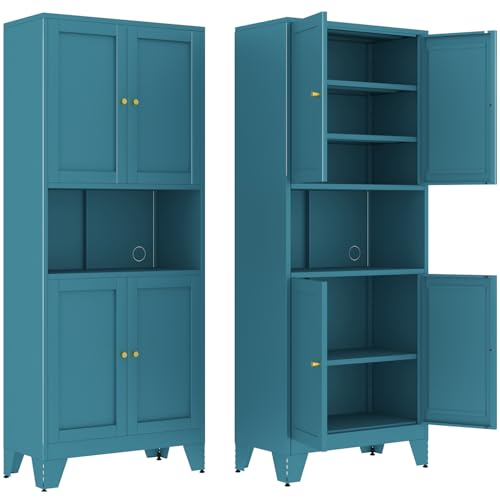 LTLTSOBU 68.9'' Blue Metal Kitchen Pantry Cabinet with Doors and
