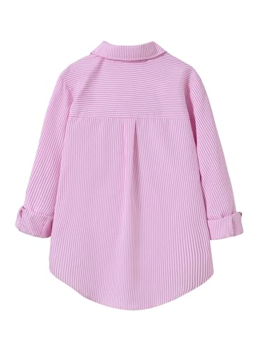 Floerns Girl's Striped Print Long Sleeve Button Down Shirts Blouse Tops2