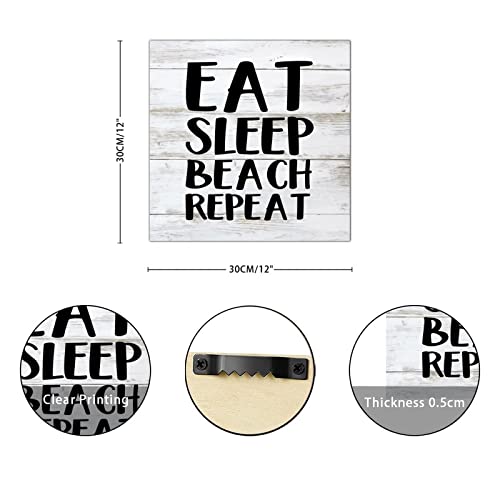 Plaque murale en bois rétro 30x30 cm Eat Sleep Beach Repeat