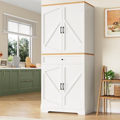 Raeln alacena de Cocina 180cm despensa Textura Madera aparador cajones estantes Puertas Tiradores Metal Mueble Auxiliar Adecuado para Comedor Salon Pasillo Entrada