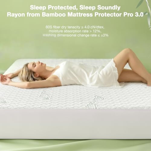 Image of Twin XL Waterproof Mattress Protector 2 PACK Washable Mattress Padded Cover Rayon Bamboo Fitted Bed Protection Noiseless Plastic Back School Bed Pad Deep Pocket Up 18 inch Soft&Breathable for College Dorm