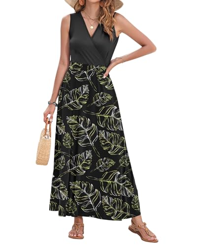 Image of AUSELILY Womens Maxi Dress Summer Sleeveless Wrap Long Dresses with Pockets | V-Neck Wrap Sleeveless Sundress, fits formal, casual, beach, vacation & daily wear