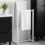 CLP Porta Asciugamani Taunton Senza Forare, Piantana da Bagno Autoportante in Metallo, Porta Accappatoio Stretto con Due Barre | Colore Bianco