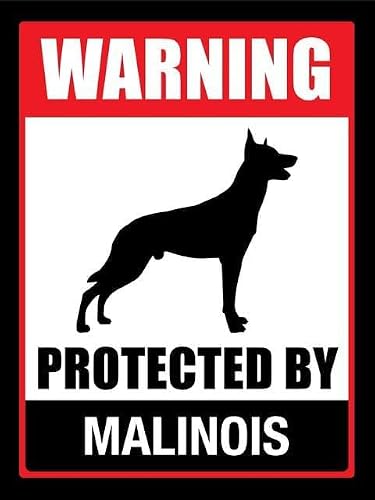 Easy Install Metal Livestock Guard Dog Security Warning Sign, Malinois Property Protection Wall Decor, Rural Farm Estate Indoor Outdoor Large Canine Perimeter Safety Alert Plaque, 8x12 Inch
