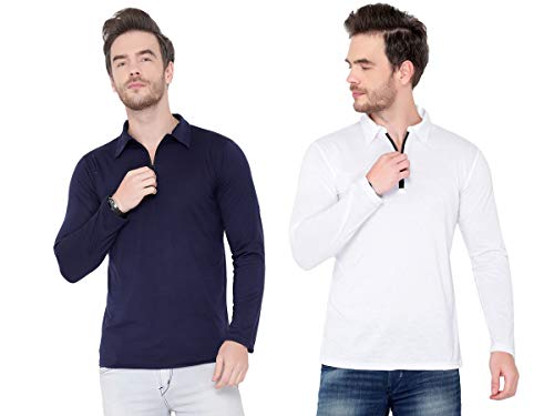 Image of Men's Cotton Blend Full Sleeve Zip Neck Polo T-Shirt (Pack of 1)