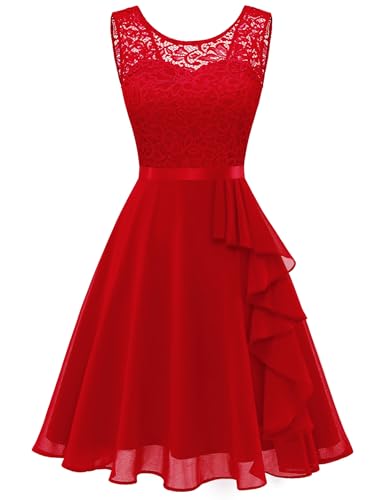 Image of BeryLove Womens Boat Neck A Line Sleeveless Lace Formal Homecoming Dress