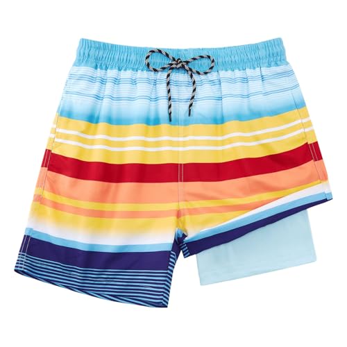 Cozople Teen Boys Swim Trunks Size 14-16 Beachwear Swimsuit Novelty Stripes Graphic Swimming Shorts Quick Dry UPF 50+ Beach Board Shorts for Teens Summer Holiday Beach Costume