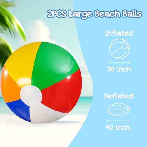 FUTUREPLUSX 2PCS Large Beach Balls, 42Inche Inflatable Pool Balls Toys for Summer Pool Beach Party