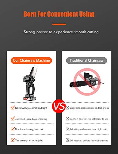 Mini Chainsaw, 24V 3000mAh Pruning Shears Chain saw with 2Pcs Batteries and 2pcs Chains, 4-Inch Cordless Electric Portable Chainsaw For Garden Tree Branch Wood Cutting, One-Hand 1.76lb Lightweight