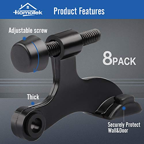 Homotek 8 Pack Hinge Pin Black Door Stopper,Adjustable Deluxe Heavy Duty Door Stopper 2-1/2"X1-3/4”,With Black Rubber Bumper Tips #TOP1