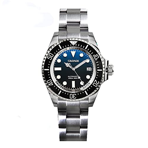 NC Cronos Automatik Taucheruhr Edelstahl 2000 Meter Wasserdichtigkeit Professionelle Taucher Armbanduhr (Blue)