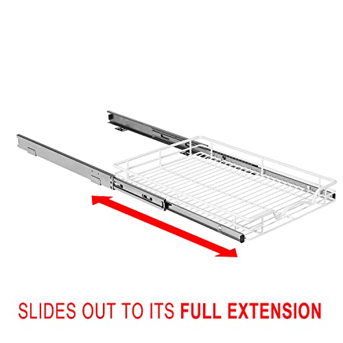 Hold N’ Storage Pull Out Cabinet Drawer Organizer, Heavy Duty-With 5 Year Limited Warranty- Slide Out Shelves, -14”W X 21”D - Requires At Least A 15-1/4” Cabinet Opening, Steel Metal, White Finish #TOP1