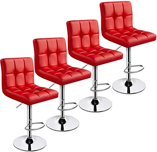 Yaheetech Bar Stools Set of 4 - Modern Adjustable Kitchen Island Chairs Counter Height Barstools Swivel PU Leather Chair 30 inches, X-Large Base and Seat, Red
