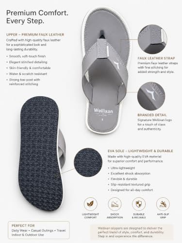Image of Faux Leather Flip Flops Slipper | Light weight EVA | Anti-Slip Comfortable Thong Slippers | Soft Cushioned Footbed | Durable Casual Daily Wear Slipper | (Size 6-10)