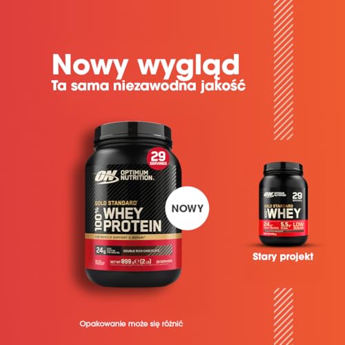 Optimum Nutrition Gold Standard 100% Whey Bia?ko Serwatkowe, Podwójna Czekolada, 899g, 29 Porcji, Opakowanie Może Się Różnić