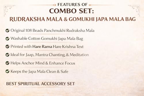 Image of Rudraksha Mala 108 Beads Original with Gomukhi Japa Mala Bag | Rudraksha Jap Mala 108 Beads Original with Certificate and Cotton Jap Bag | Washable Jaap Mala Bag