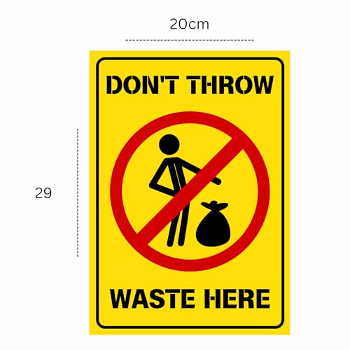Image of Don't Throw Waste Here Sign Sticker Board | 29 x 20 CM | Peel & Stick or Screw Fixing | Waste Disposal Warning Sign for Home, Office, Shops & Public Places (Don't throw waste here, A4 - Medium - 1 Piece)