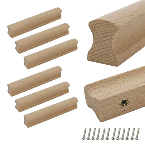 Tsnamay 6Pcs Unfinished Beech Wood Solid Furniture Pulls Handles for Drawer