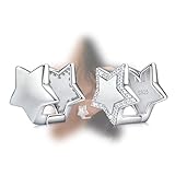 Silver Star Hoop Earrings for Teen Girls Women - Sterling Silver Double Sided Earrings Hypoallergenic Cubic Zirconia Star Earrings Double Star Loop Earrings Fashion Women's Earrings Gift for Christmas