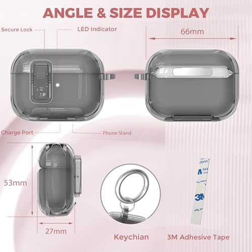Image of Compatible with Airpods Pro 3 Case Clear with Lock Phone Stand, Soft TPU Magnetic Automatic Lock Apple AirPods Pro 3rd Generation Protective Cover Skin Women Men+ Cleaning Kit for iPod Pro3 Case Black