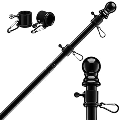 FLY HAWK Black Flag Pole for House - 5FT Tangle Flagpole Kit for American Flag - 3x5/4x6 Flags Heavy Garden flagpole-Professional Metal Flag Pole for House Truck Garden Yard Residential or Commercial