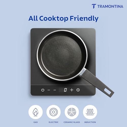 Image of TRAMONTINA Aura Frypan 20cm | Reinforced Ceramic Non-Stick Cookware | Quick & Even Heating | Low-Oil Cooking | Bakelite Handle | Induction & Gas Compatible | Blueberry.