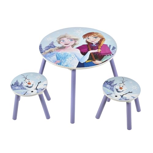 Disney Table et chaises pour Enfants La Reine des Neiges (2 tabourets Inclus) – Idéal pour Les Loisirs créatifs, Les goûters, l'école à la Maison, Les...