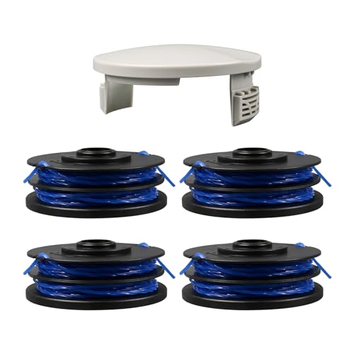 Image of Trimmer Replacement Spool RAC123, Compatible with Ryobi RLT5027, RLT4027, RLT4125, RLT6030, RLT5127, RLT6130-5132002670, 0.06"/1.5mm Trimmer Replacement Spool with RAC122 Cover (4Spools+1Cover)