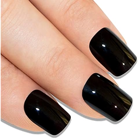 False Nails Bling Art French Fake Matte Gel Glitter Polished Squoval 24 Acrylic Medium Tips Glue (Black) Cover