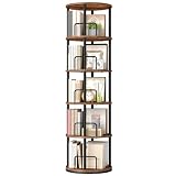 HOOBRO 5-Tier Rotating Bookshelf, 360° Spinning Bookcase, Rustic Brown