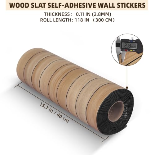 Image of Peel and Stick Wood Slat Wall Panels, Light Yellow, 236 x 15.7 in | 3D Fluted, PVC Paneling for Accent Wall, Ceiling, Living Room, Office, Bedroom