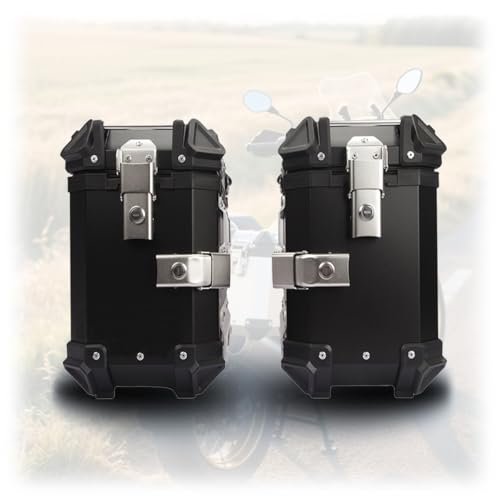 IYUESQ Paar universelle Motorrad-Seitenkoffer 28L, wasserdichte Hartschalenkoffer aus Aluminium mit Sicherheitsschlössern, Motorrad-Seitenkoffer, Schwarz/Silber