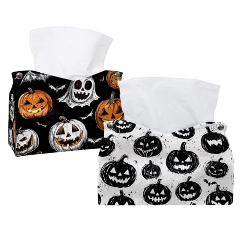 Boîte à mouchoirs Halloween (Lot de 2) - Distributeur de serviettes lavable pour la maison - 2