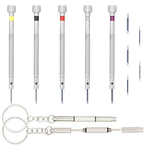 Mini-Uhren-Reparatur-Schraubendreher-Set, Mikro-Präzisions-Schmuckschrauber-Set, 0.8-1.6 mm, 5 Ersatzklingen und 2 Mini-Schlüsselanhänger-Schraubendreher, Schmuckarbeiten, Elektronik-Reparatur Cover